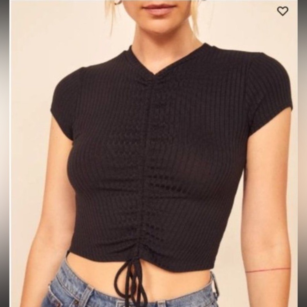 Reformation Jeans Renee Center Ruched Top Black Medium